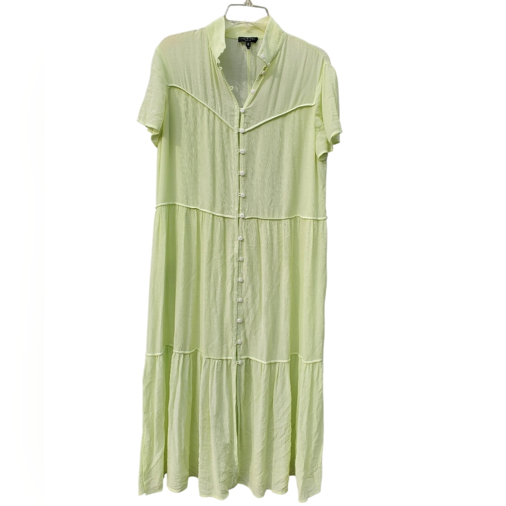 rag & bone Light Libby Tiered Seam Crinkle Dress In Luna Moth Green - Picture 12 of 16